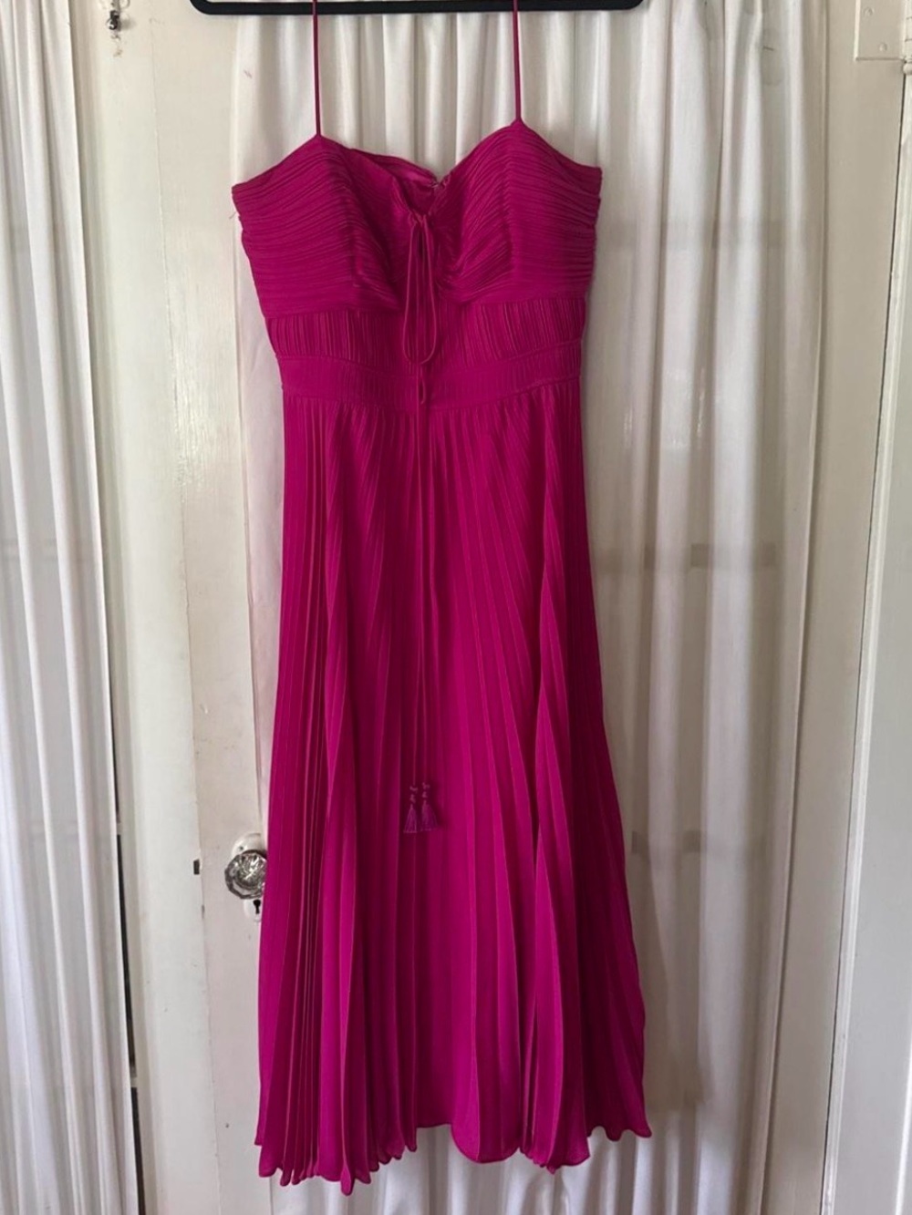 Pleated Midi Dress in Fuchsia